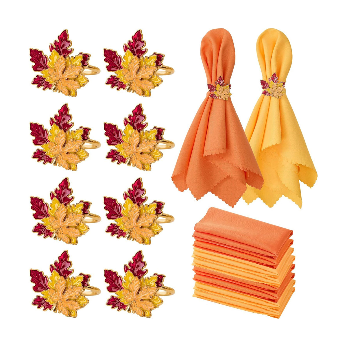 Fall Thanksgiving Cloth Napkins and Napkin Rings, Fall Table Decorations