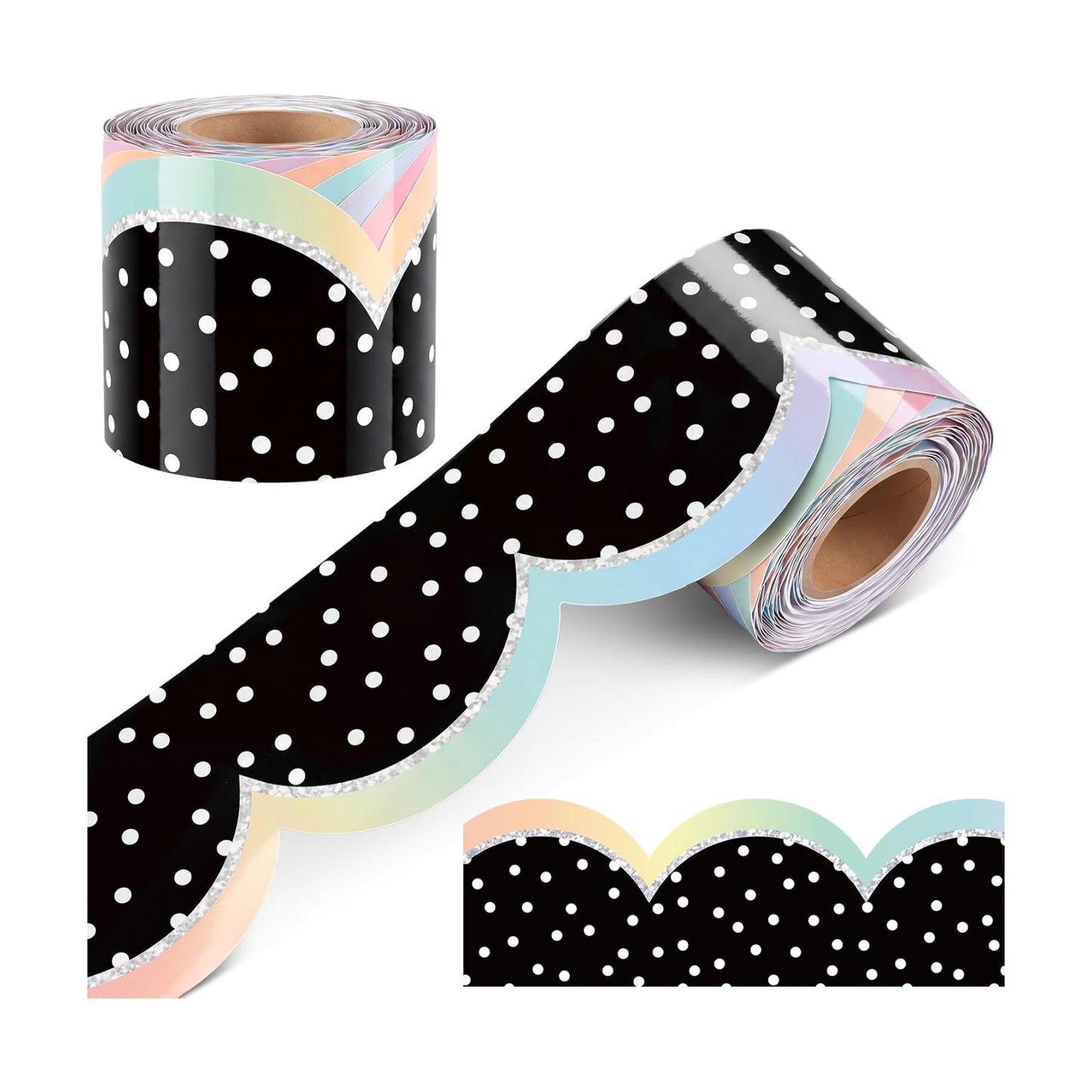 Bulletin Board Borders for Back to School Classroom and White Polka Dot Scalloped / Pastel / Black