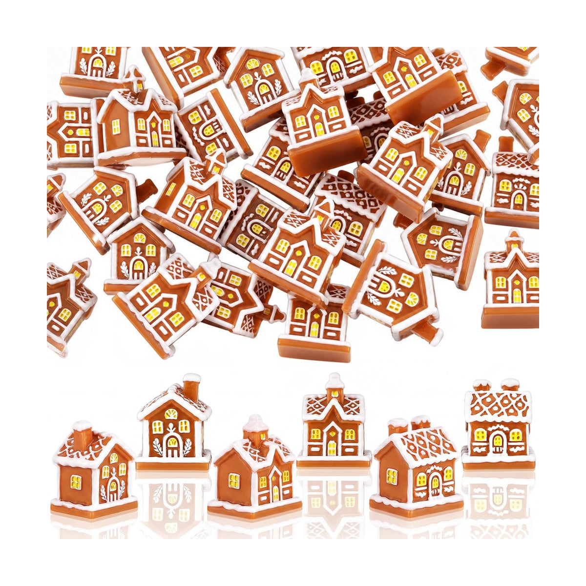 RoundFunny 30 Pcs Miniature Christmas Gingerbread House Resin Village House