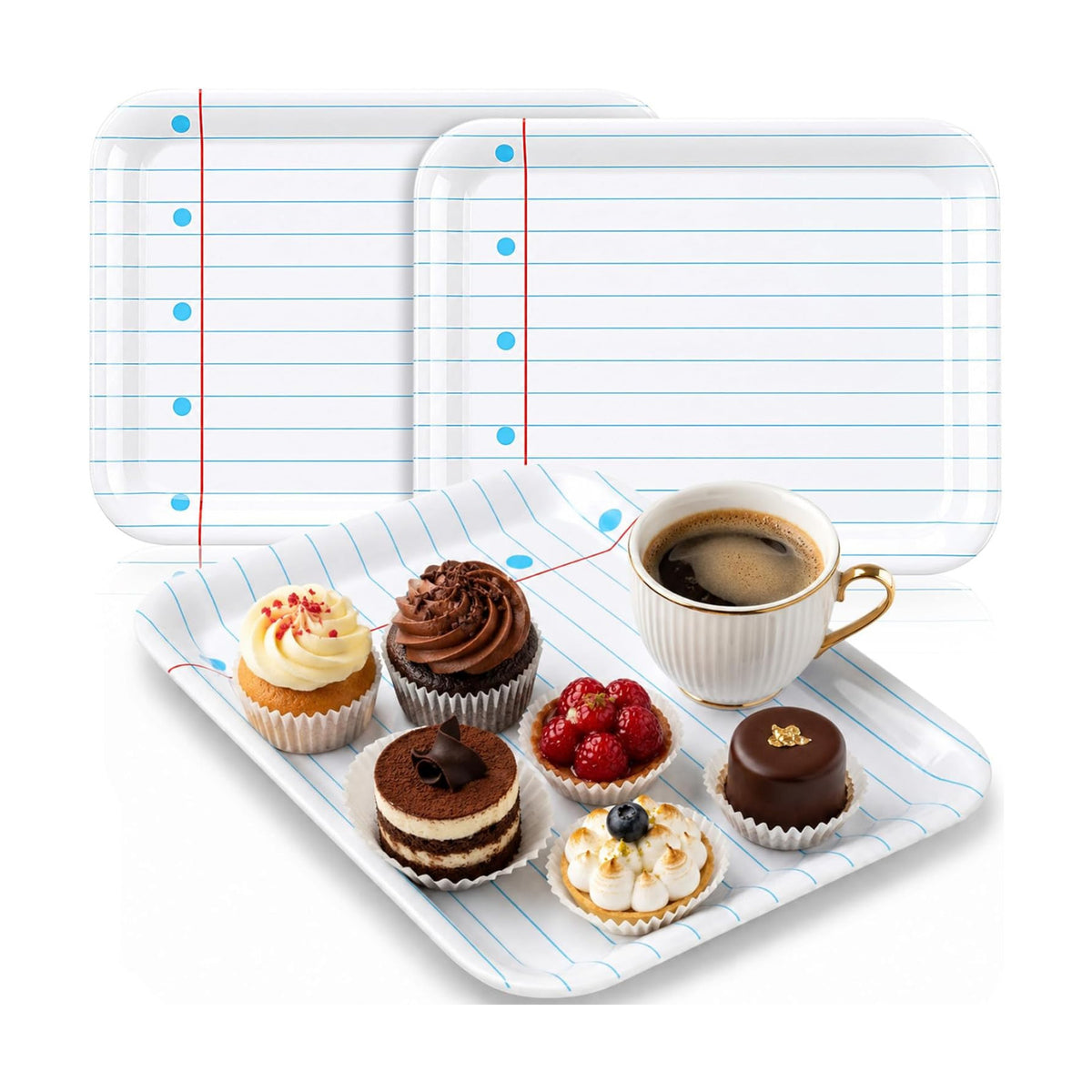 Vesici 3 Pcs Back to School Serving Trays 13 x 10 Inch Notebook Line Melamine Platters Reusable Rectangular Serving Dishes for First Day of School End of Year Teacher Party Supplies Food Snack Dessert
