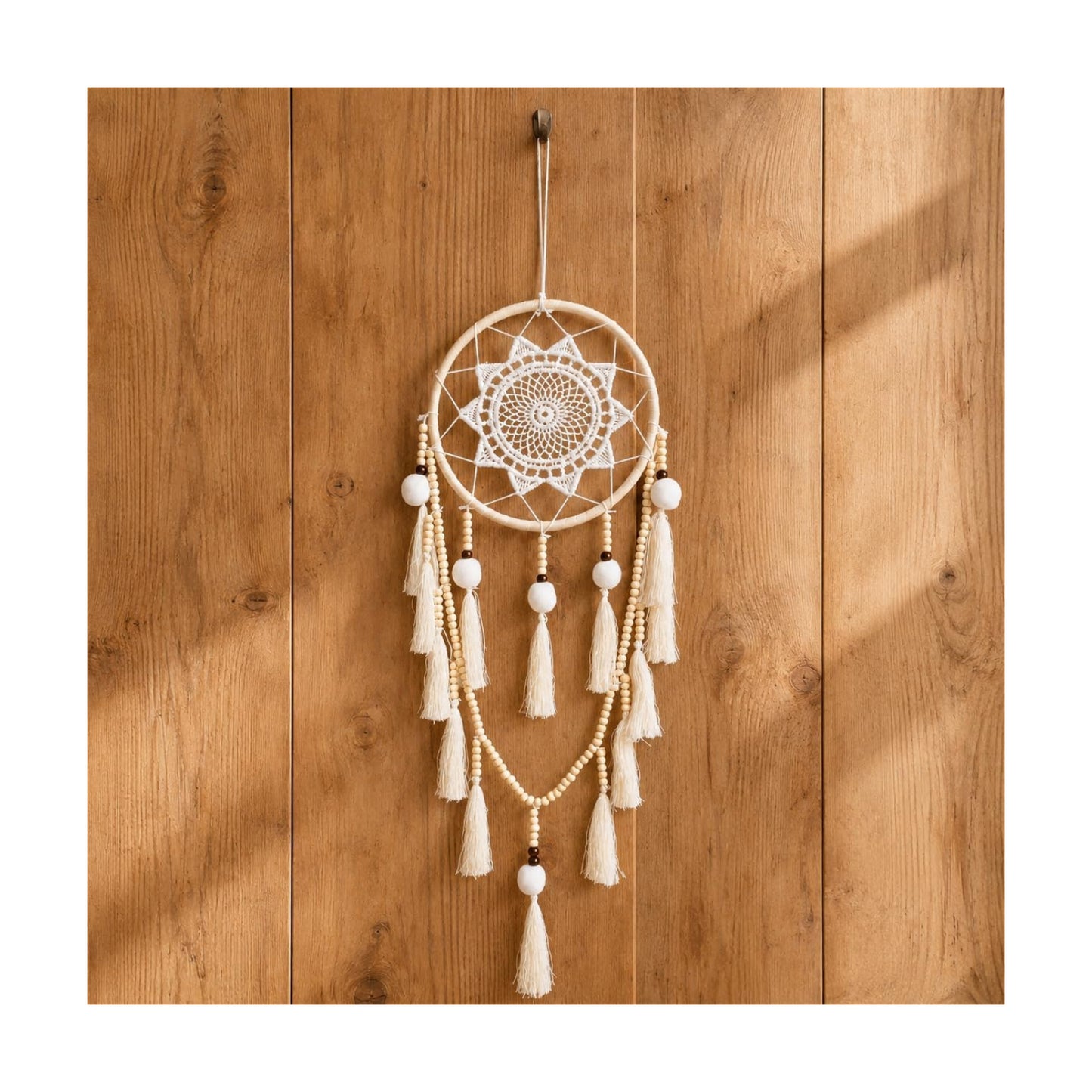 Macrame Wall Hanging Dream Catcher / White Poms