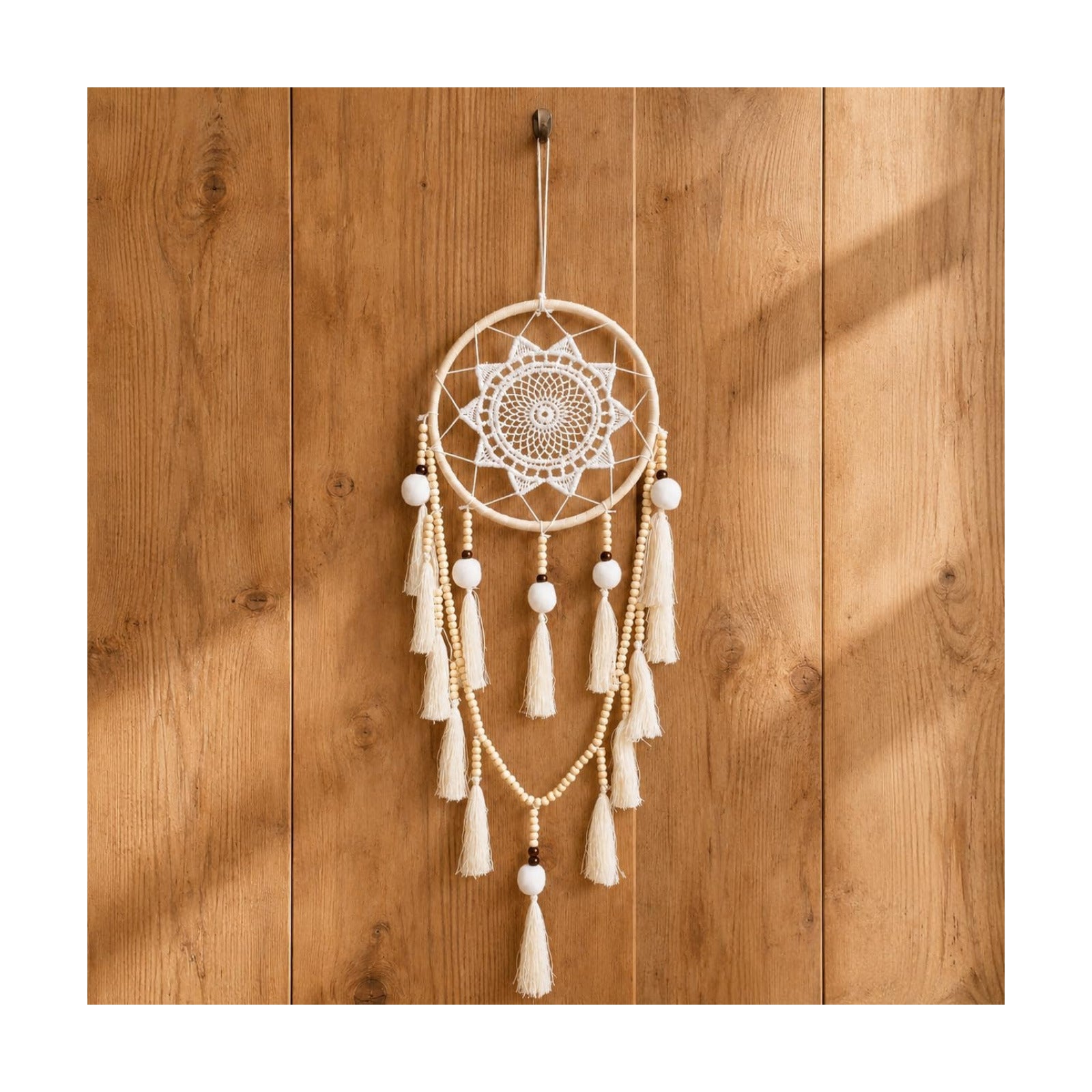 Macrame Wall Hanging Dream Catcher / White Poms