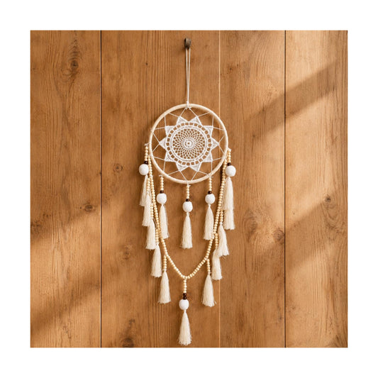 Macrame Wall Hanging Dream Catcher / White Poms