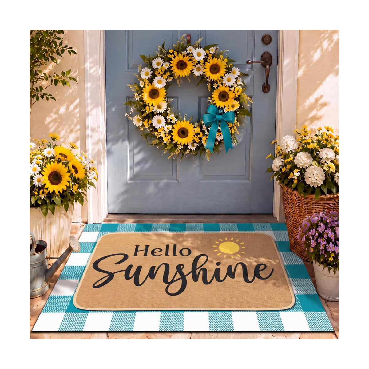 Tinideya 2 Pcs Hello Sunshine Layered Door Mat Outdoor