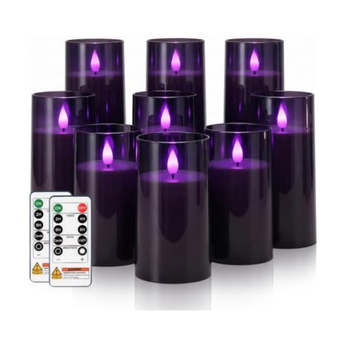 Homemory Dark Gray Flameless Candles, Purple Glow, Remote Timer, Set of 9