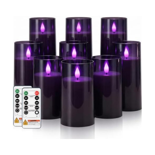 Homemory Dark Gray Flameless Candles, Purple Glow, Remote Timer, Set of 9