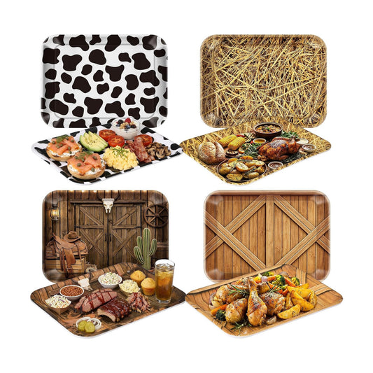 4 Pieces Natural Serving Trays Melamine Platters