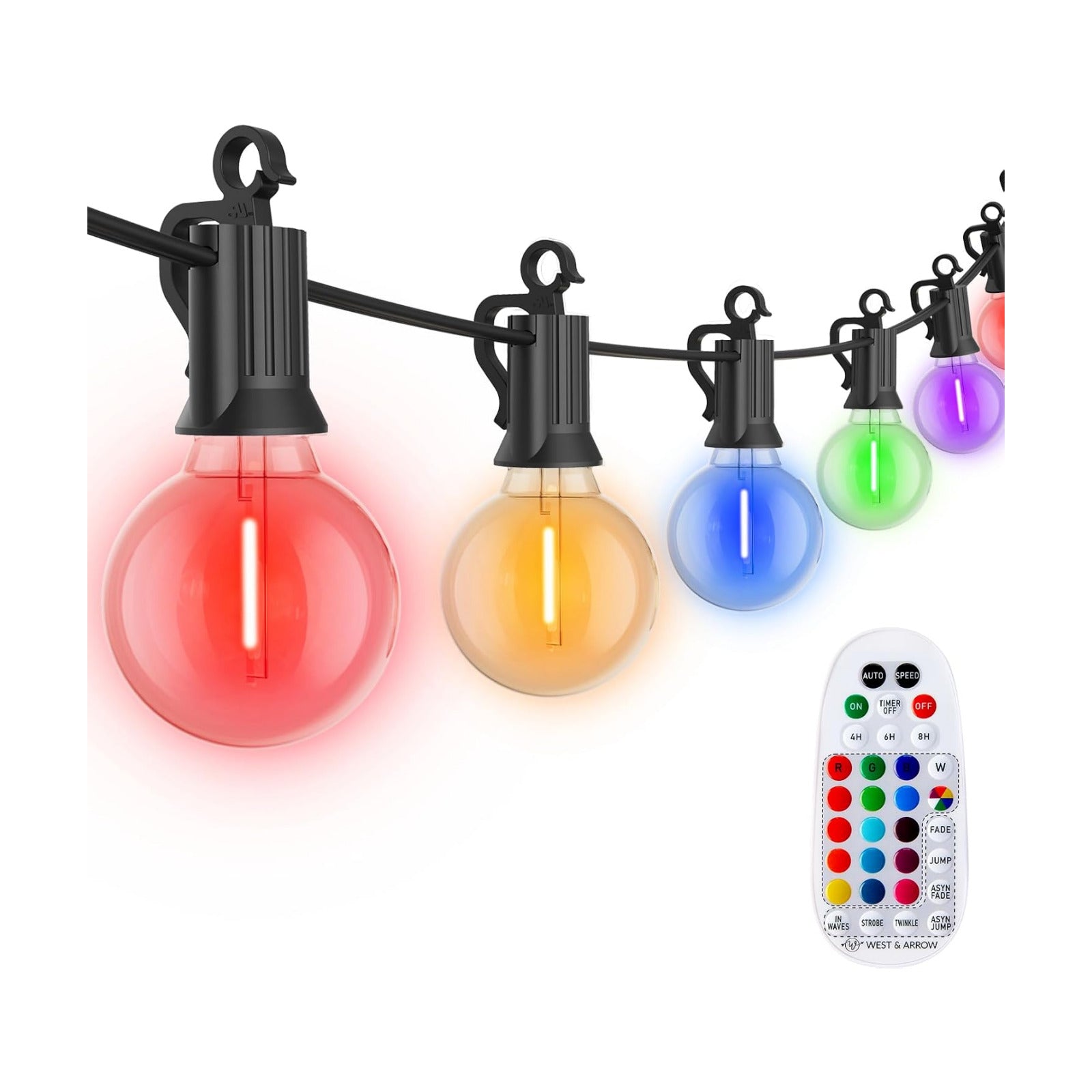 Brightown Outdoor String Lights 58 Feet G40 LED Patio Lights, RGB, Remote