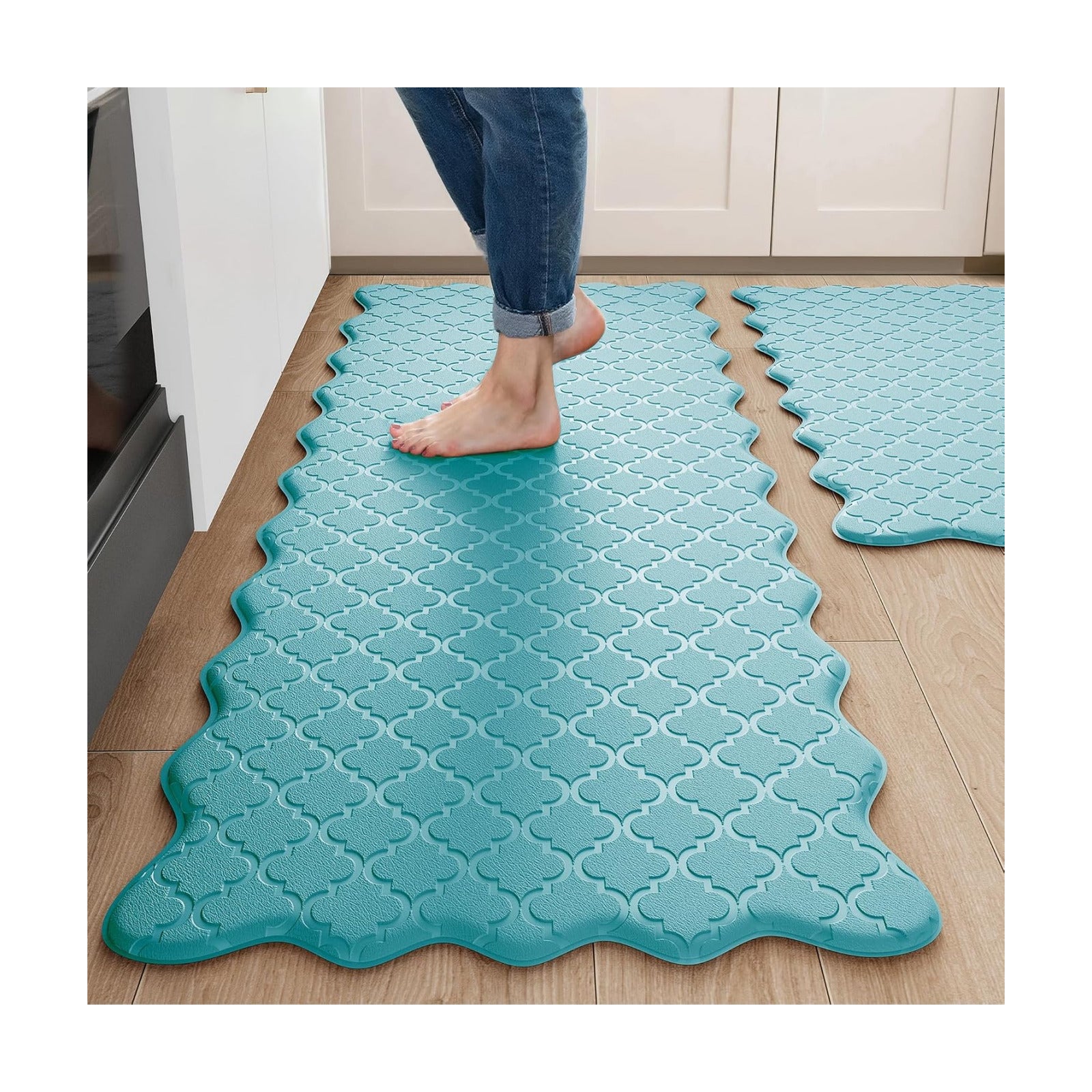 Arenarug Upgrade Scalloped Embossed Kitchen Mats for Floor 2PCS Cushioned Anti Fatigue Waterproof Foam Kitchen Rugs Non