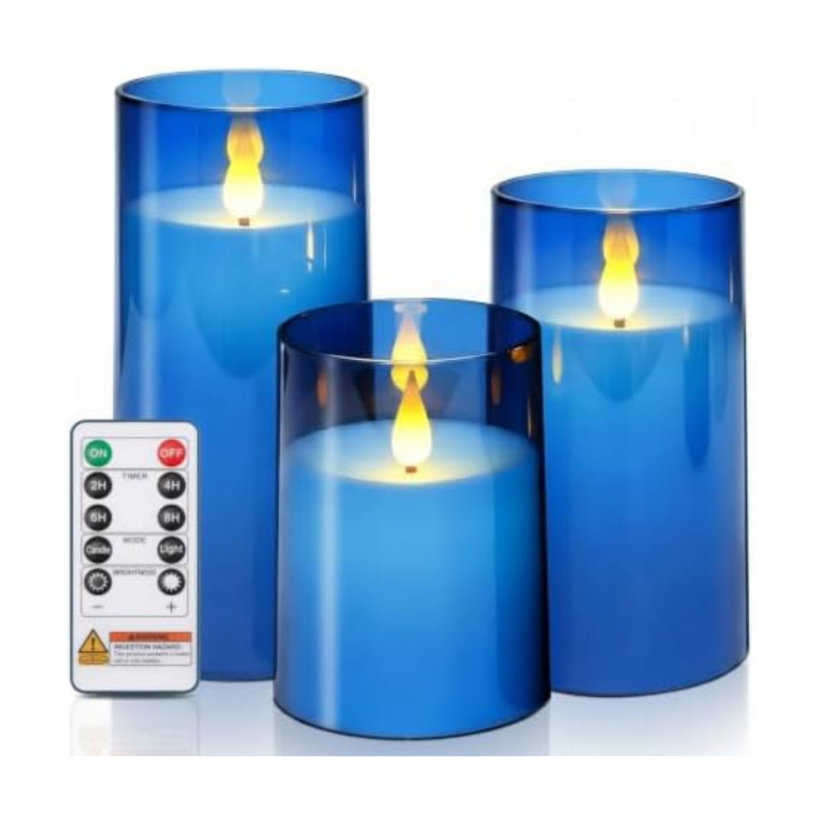 Homemory Blue Flameless LED Pillar Candles with Remote Timer, Set of 3