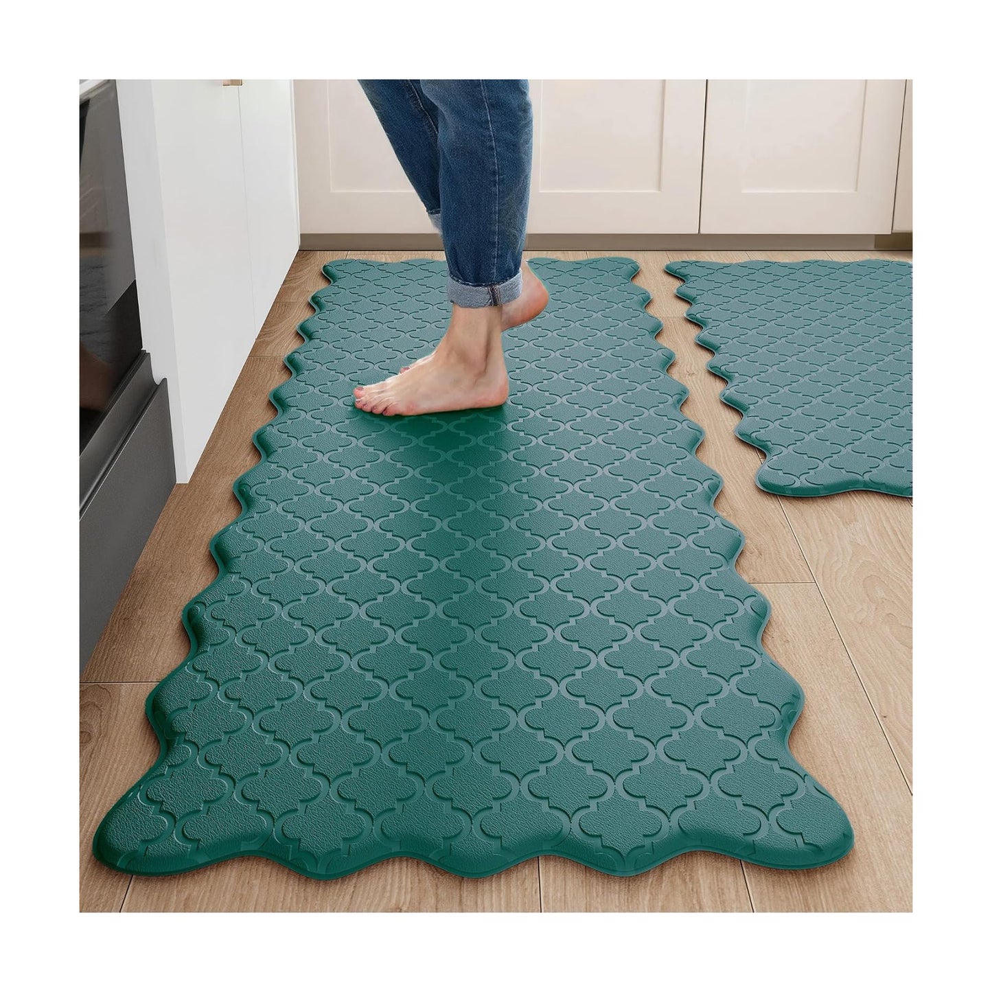 Arenarug Upgrade Scalloped Kitchen Mats Rugs 2PC, Spruce Green