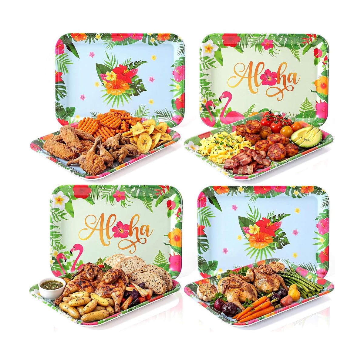 4 Pieces Tropical Serving Trays Melamine Platters