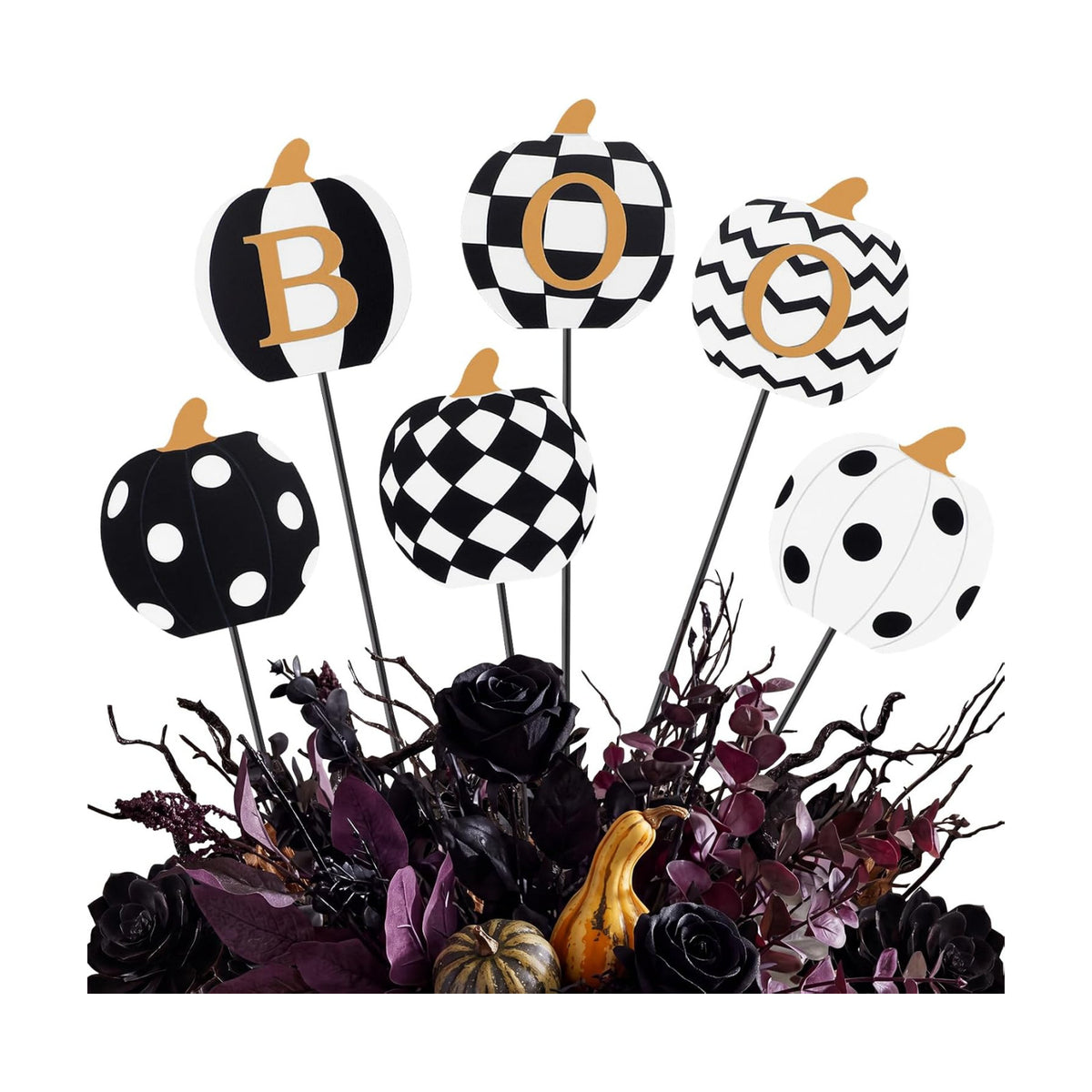 6 Pcs Halloween Outdoor Decoration Checkered Pumpkin Garden Stake