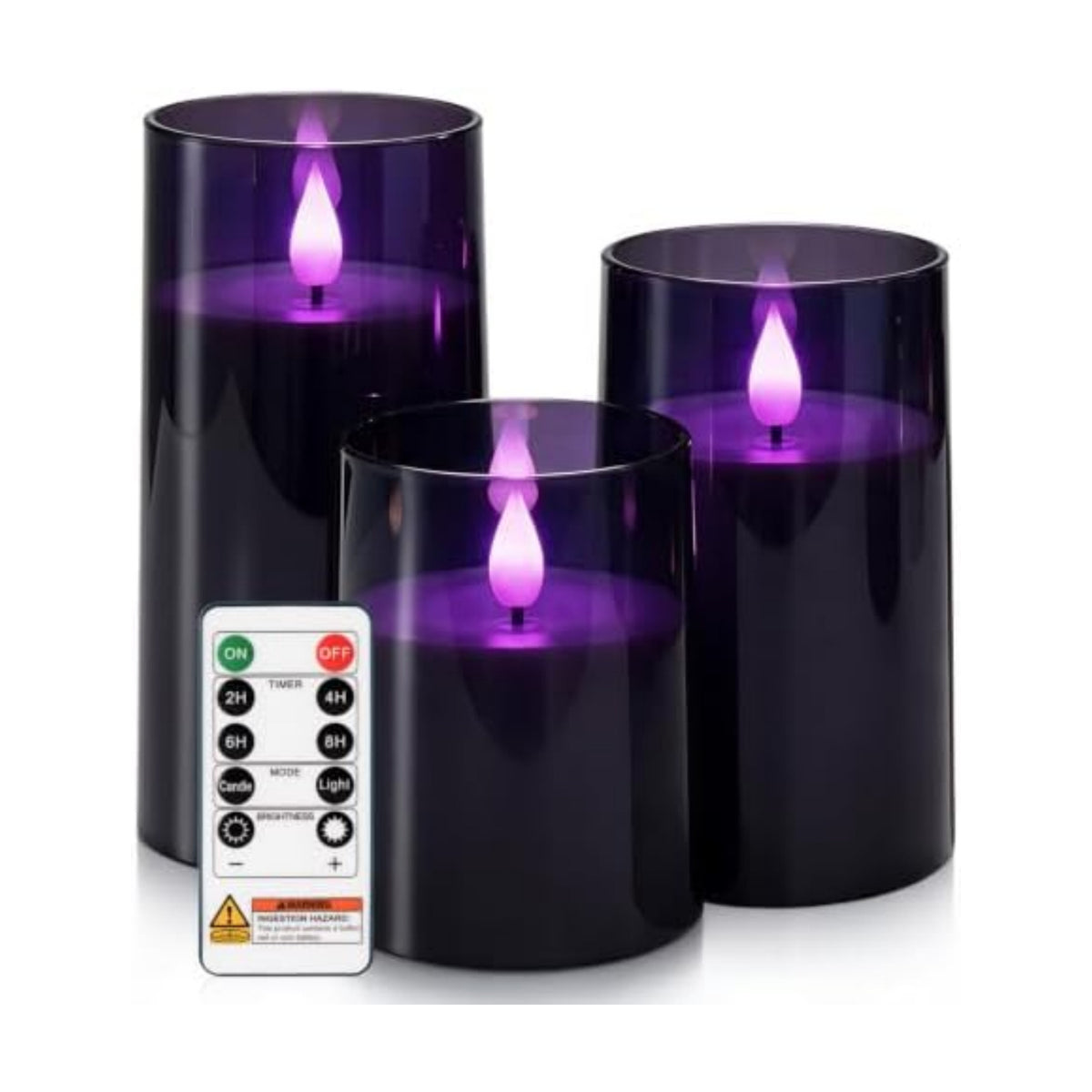 Homemory Dark Gray Flameless Candles, Purple Glow, Remote Timer, Set of 3