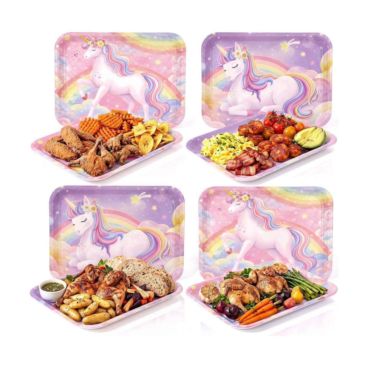 4 Pieces Unicorn Serving Trays Melamine Platters