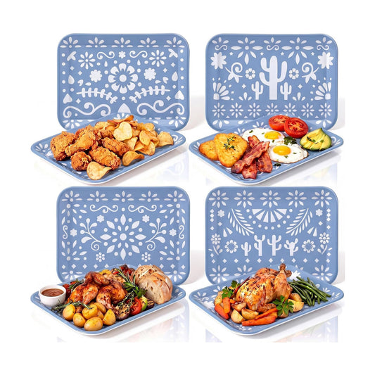 4 Pieces Mexican Serving Trays Papel Picado Melamine Platters