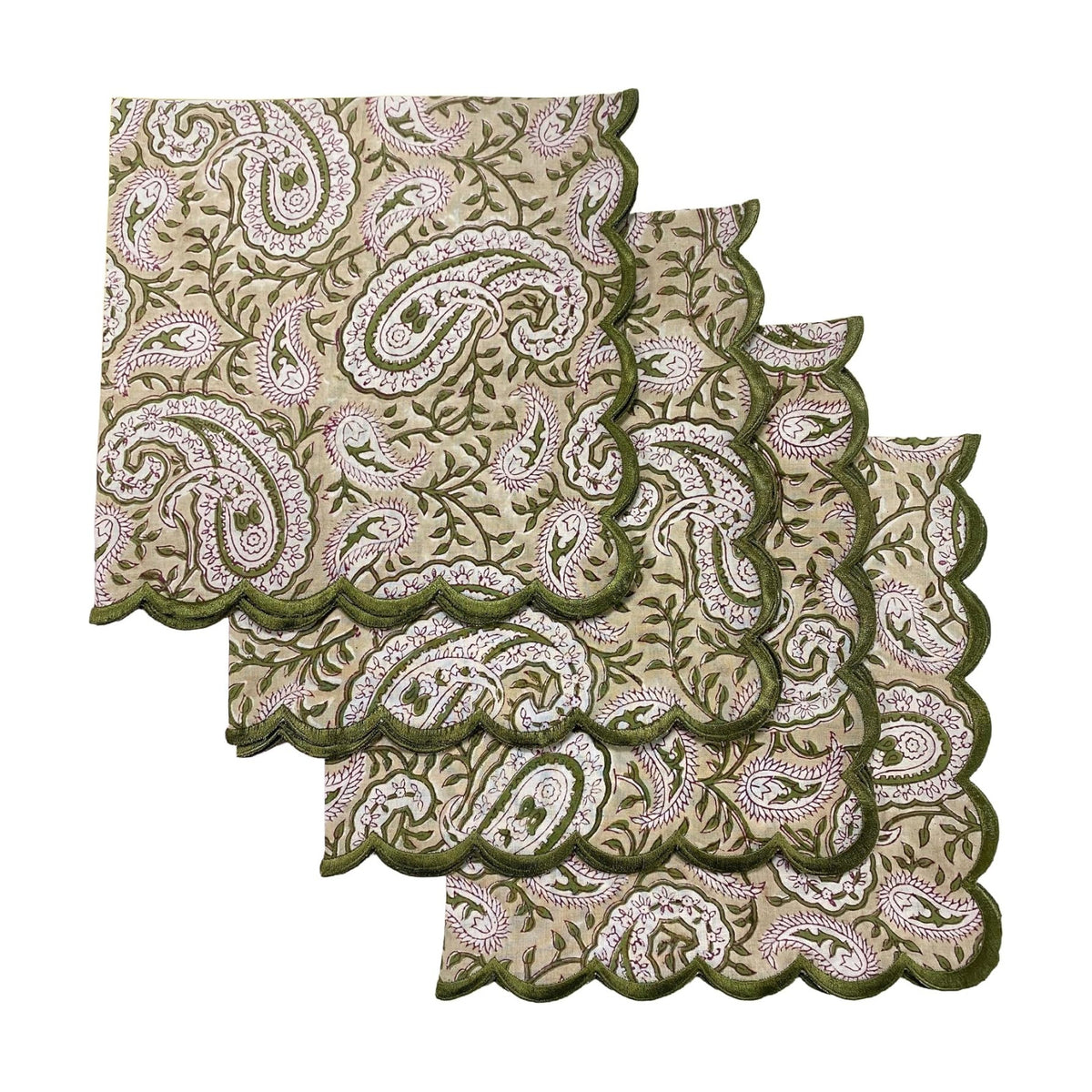 Ridhi Hand Block Print Cloth Napkins, Royal Biege, 18x18 in, Set of 4