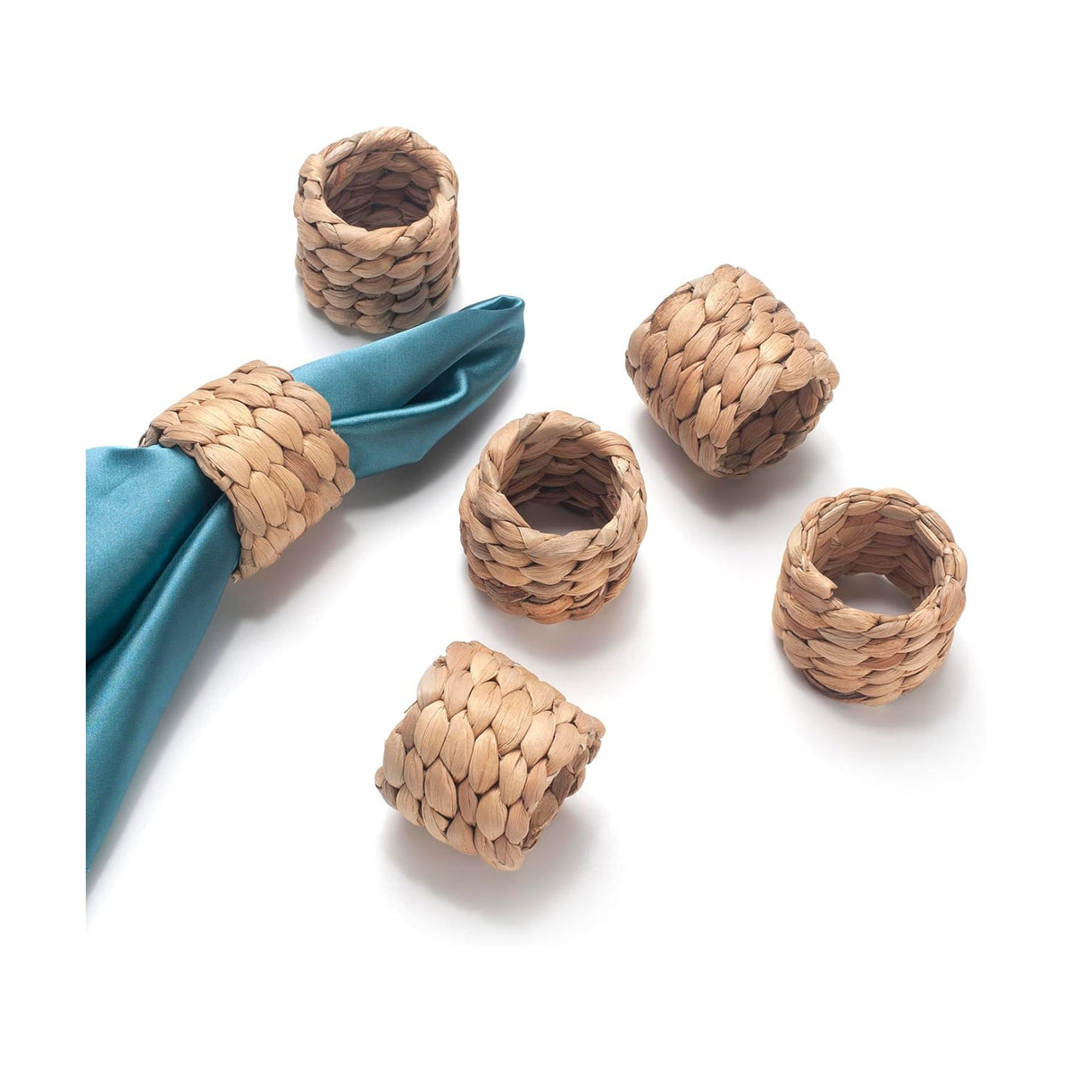 Napkin Rings Set of 24, Handmade Water Hyacinth Boho Napkin Rings, Rustic Farmhouse and Beach-Inspired Rattan Napkin