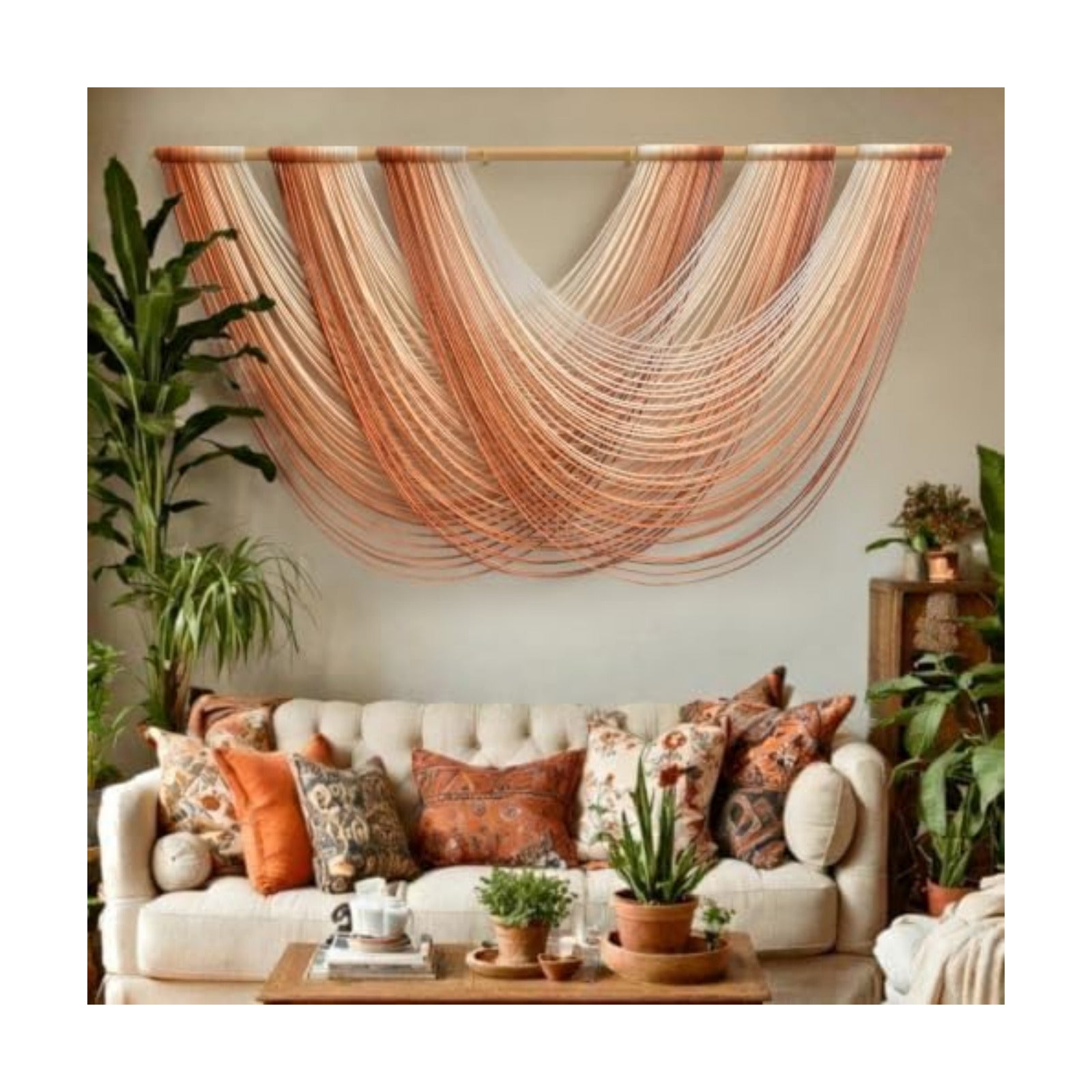 Macrame Wall Hanging Orange Boho Fiber Art Large Decor 57"W*31"L