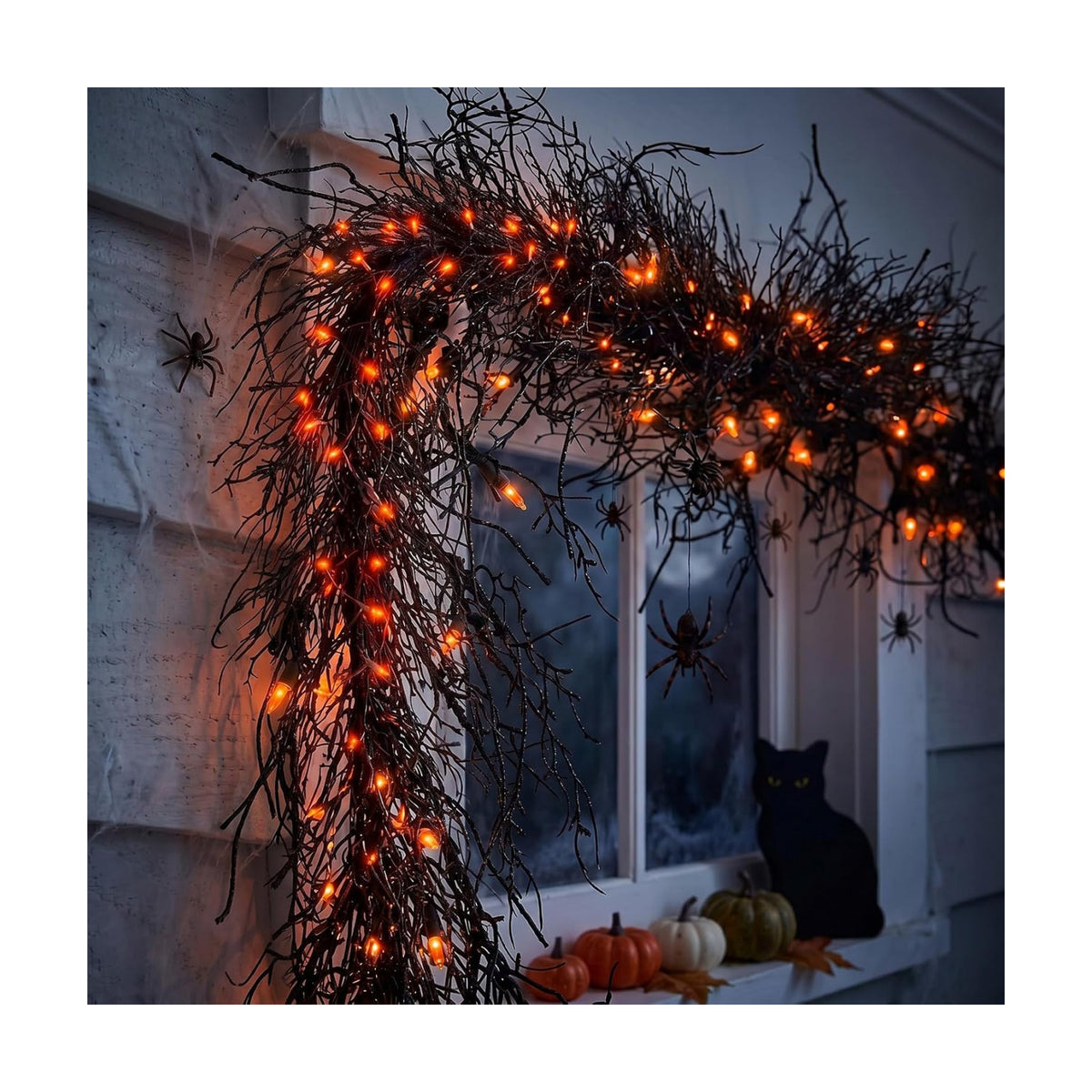 Thiccywoov Halloween Lighted Creepy Black Twig Vines Garland for Mantle