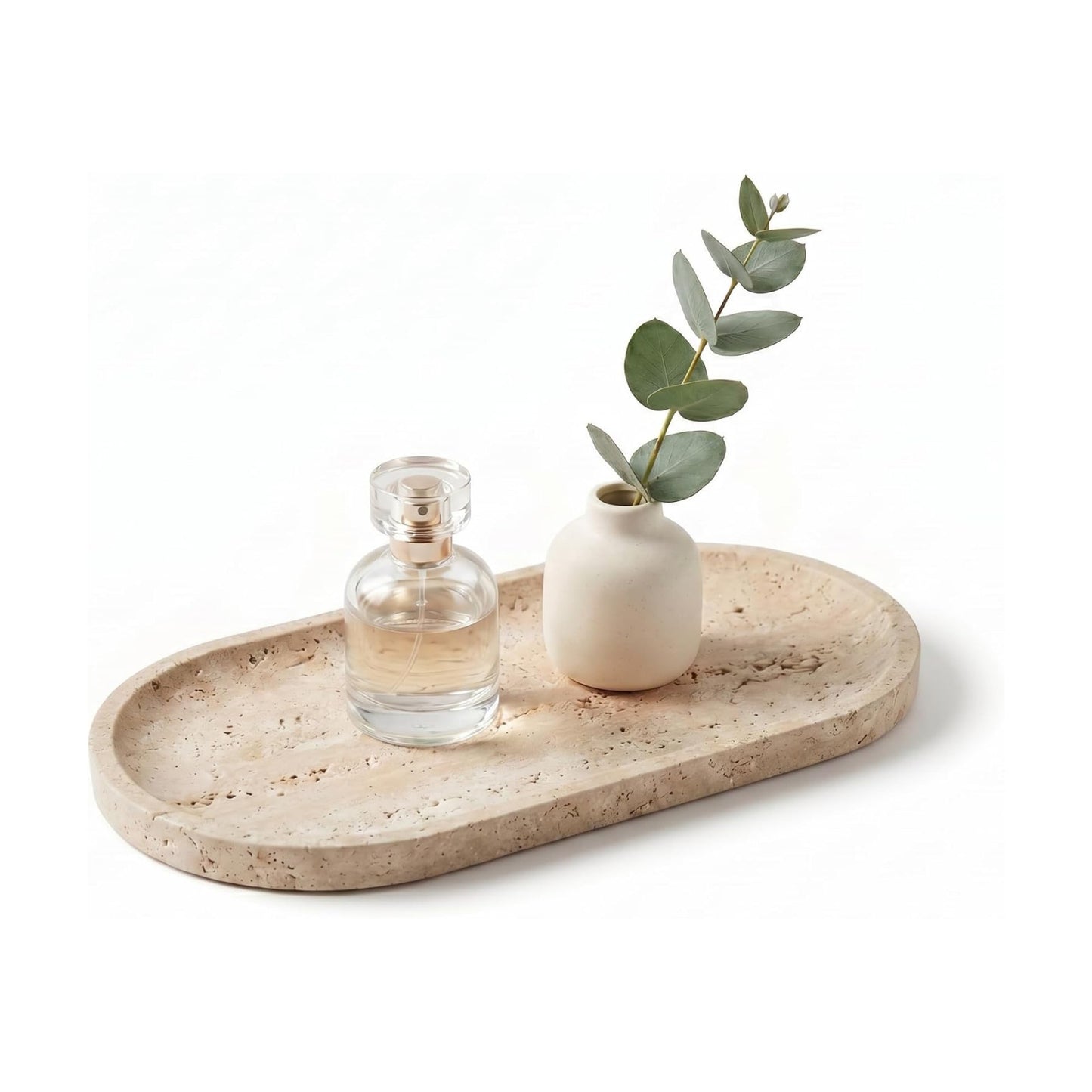 Oval Real Marble Tray / Yellow Travertine / 9.8 x 4.7