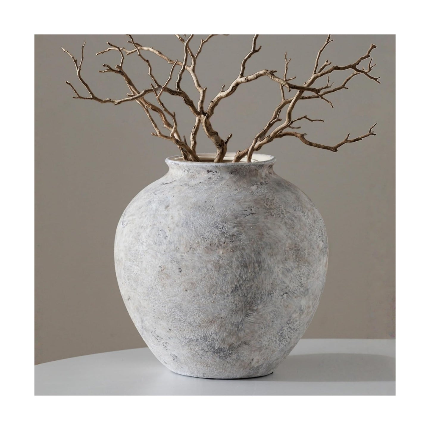 Aged Stone Rustic Ceramic Farmhouse Home Decor Dried Flower Vase / L Off-white / 8.3 Inch