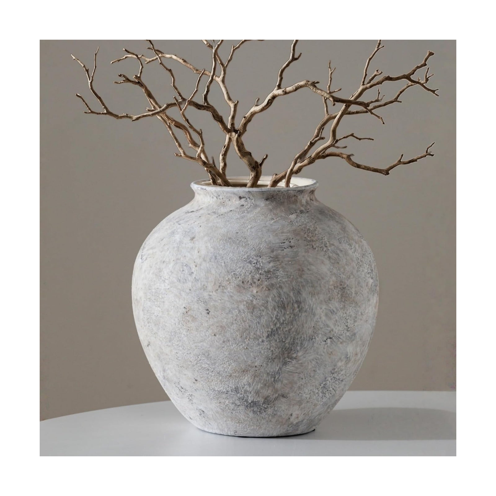 Aged Stone Rustic Ceramic Farmhouse Home Decor Dried Flower Vase / L Off-white / 8.3 Inch