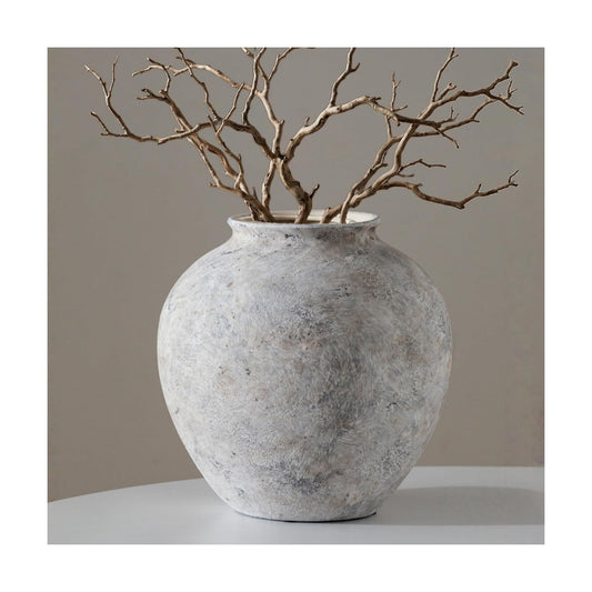Aged Stone Rustic Ceramic Farmhouse Home Decor Dried Flower Vase / L Off-white / 8.3 Inch