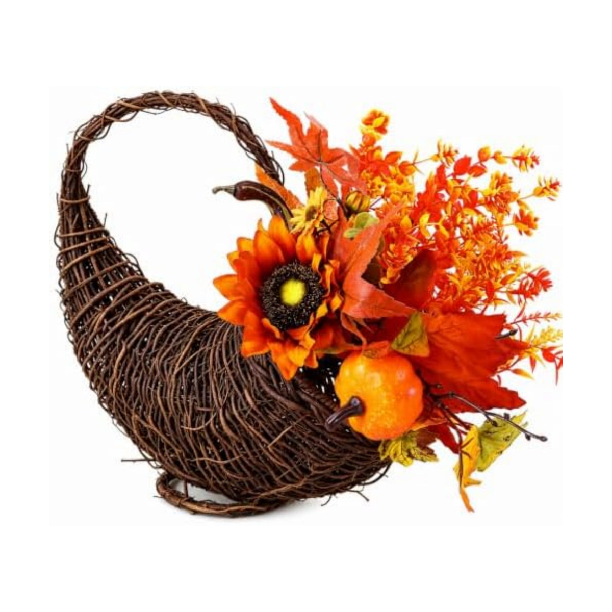 Rattan Cornucopia Basket Thanksgiving Fall Table Centerpiece