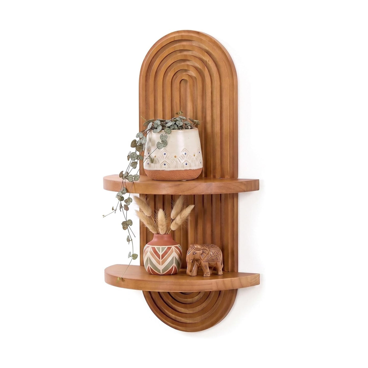 Mid Century Modern Plant Floating Shelves Oak / 22 x 11.8 / Warm Oak