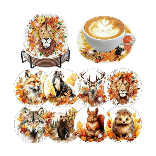 Holder Cork / Diamond Painting Coasters / Fall Animals / Set of 8