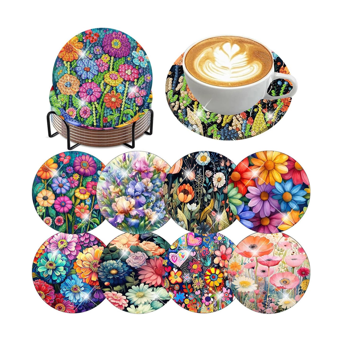Holder Cork Pads / Colorful Flowers / Set of 8