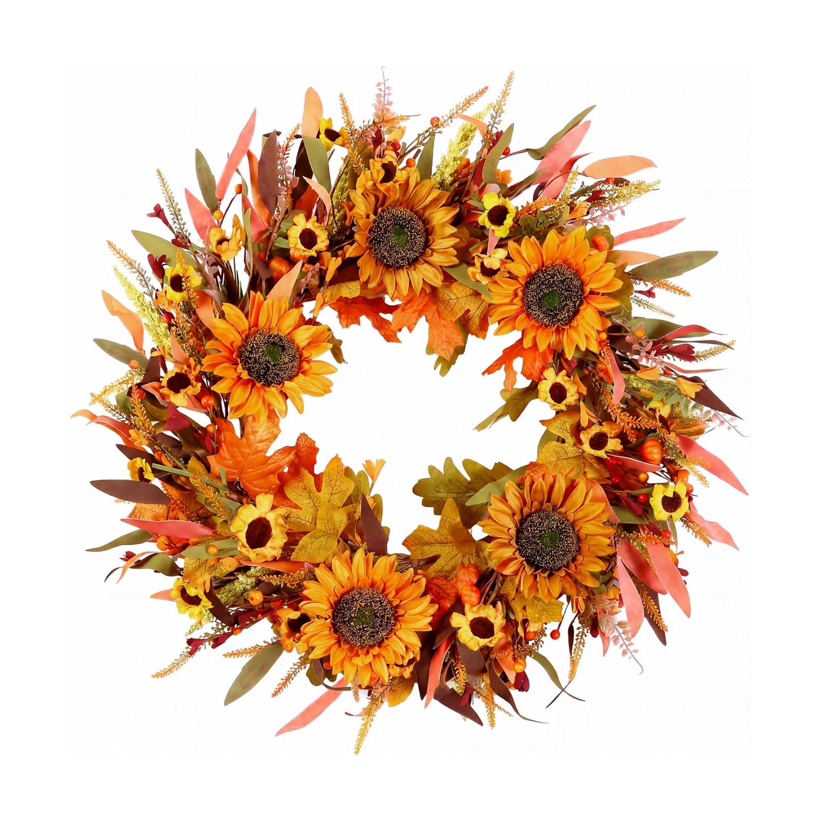 Pinkpum 24" Fall Wreath Front Door Sunflower Artificial Wall Decor Autumn