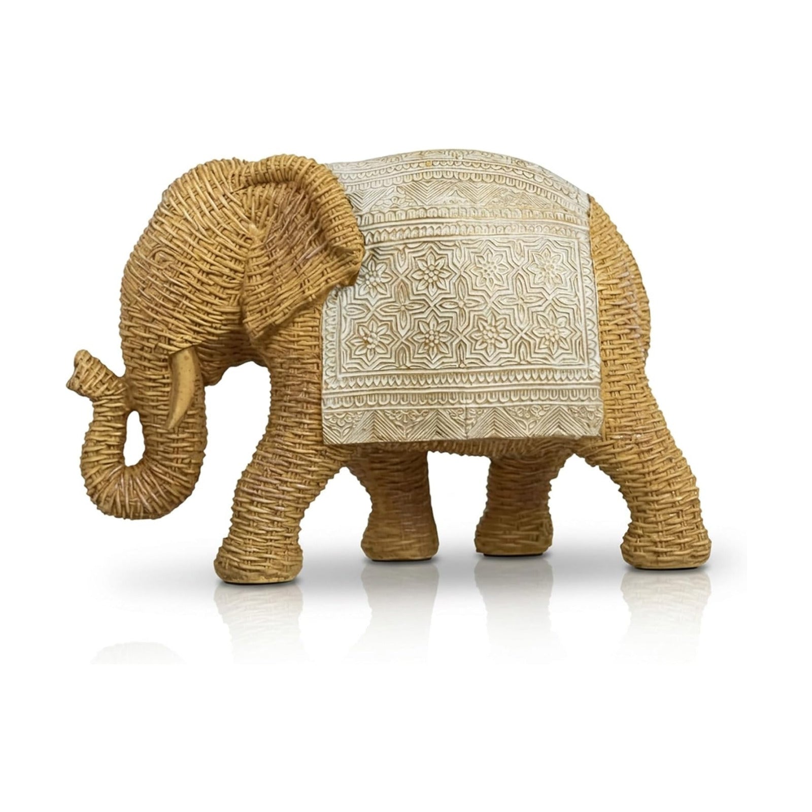 Elephant Statue Boho Home Decor Woven Detail Accent / Woven Gold