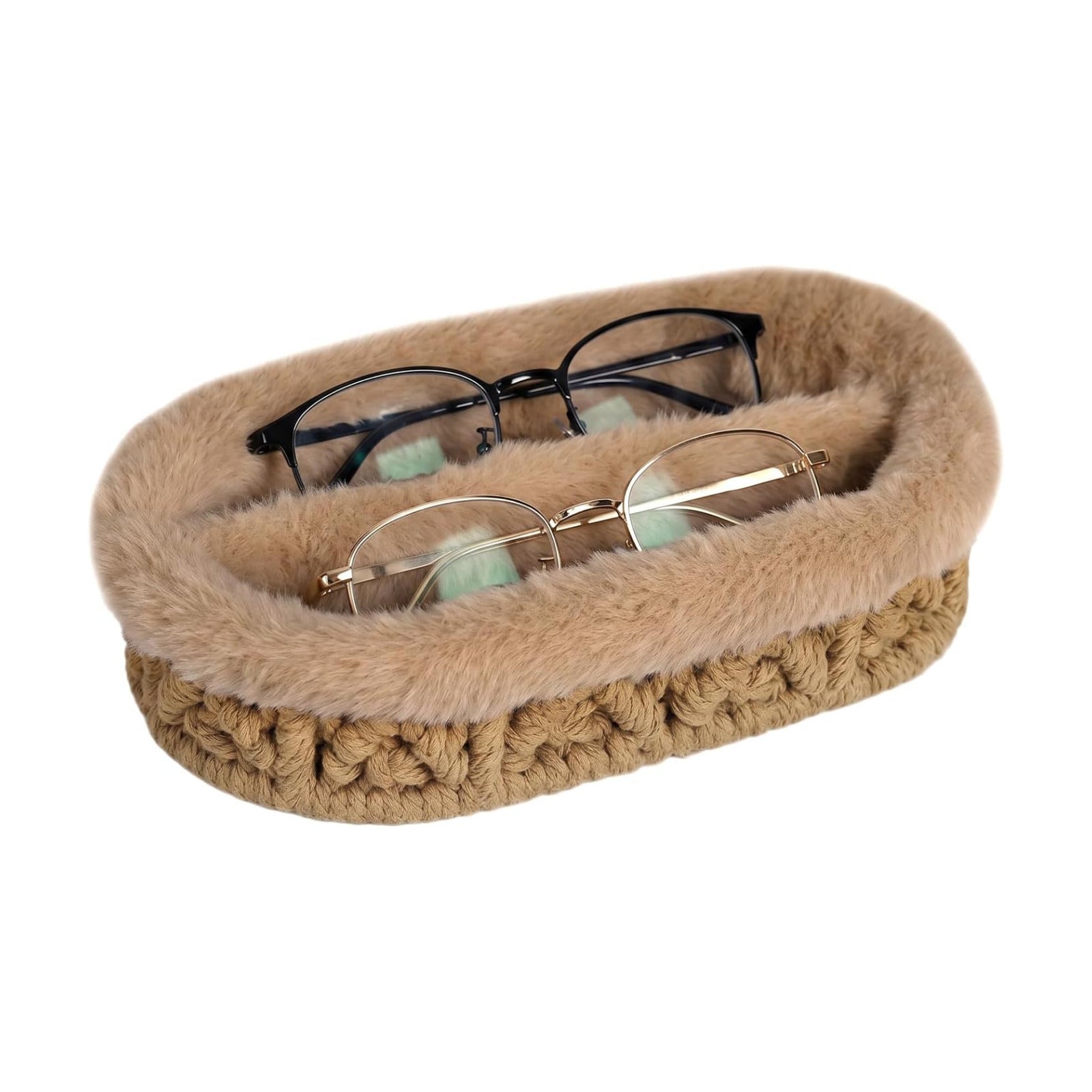 Glasses Holder / Eye-glasses Jewelry Tray for Nightstand Desk / Brown