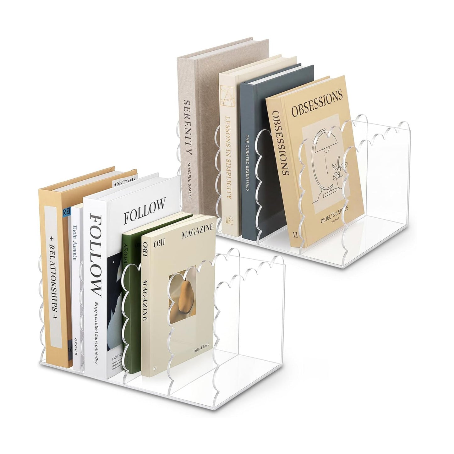 Scalloped Acrylic Book Holder for Desk / Clear / 11.22 x 7.28 x 6.5 / Set of 2