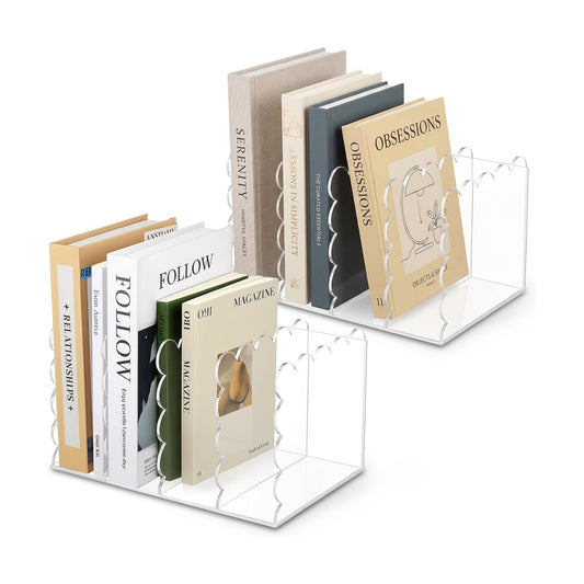 Scalloped Acrylic Book Holder for Desk / Clear / 11.22 x 7.28 x 6.5 / Set of 2