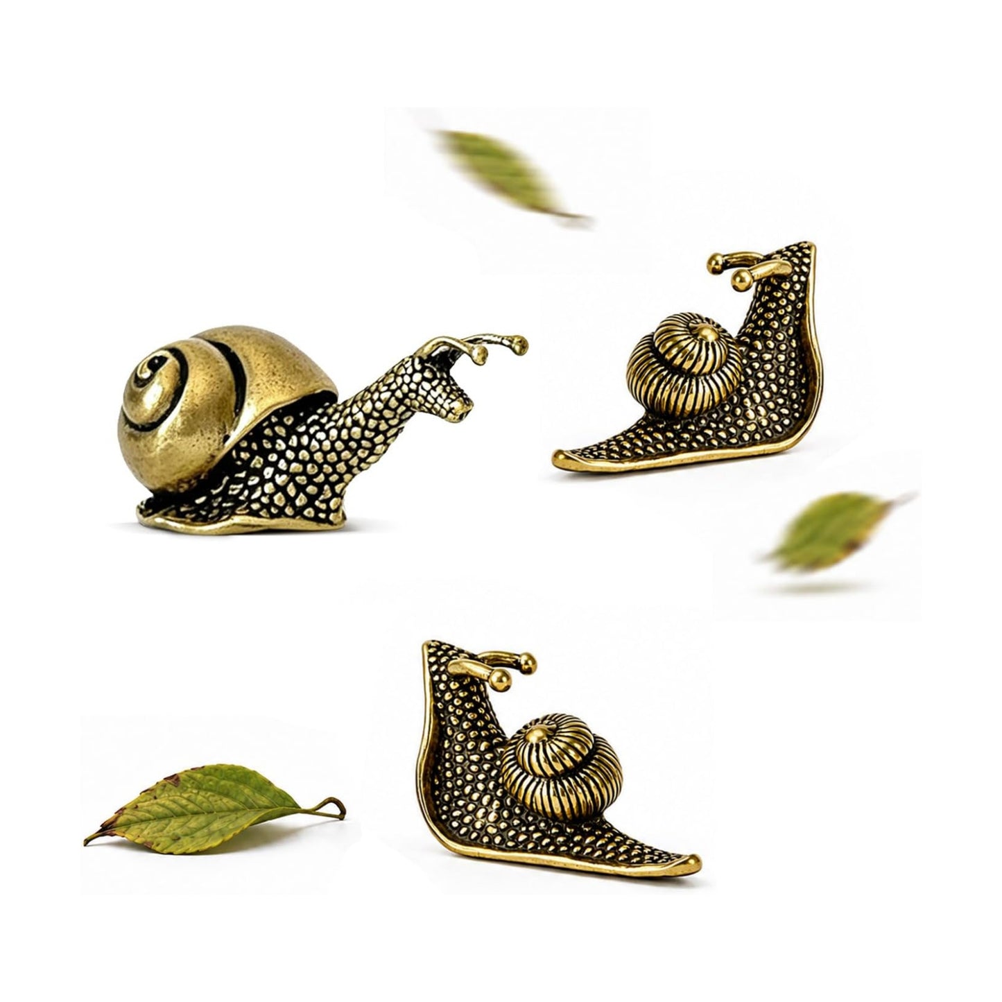 Vintage Mini Copper Snail Figurines for Desk / Set of 3