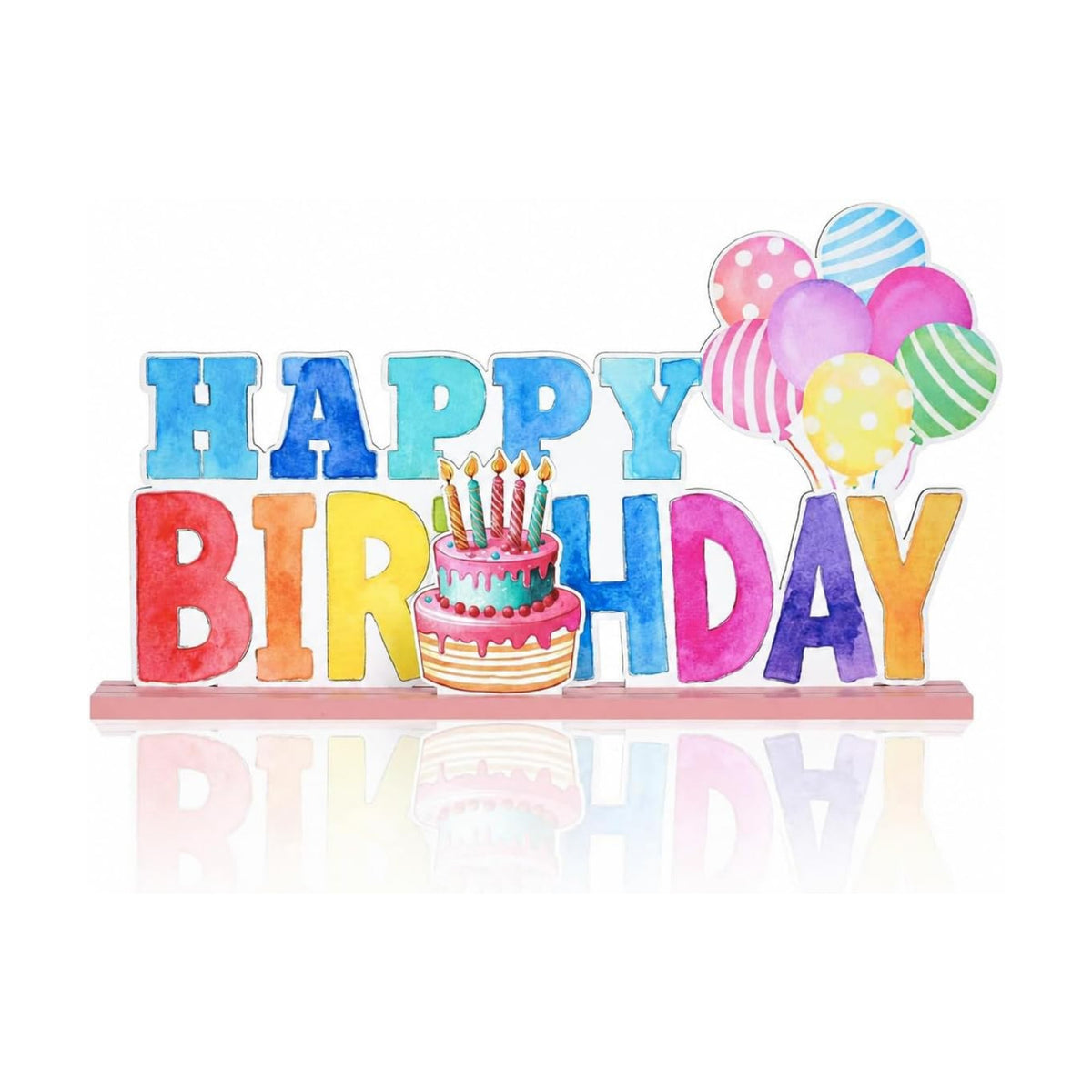 Smile Birthday Wooden Standing Decor Set, Happy Birthday Balloon Cake Tiered Tray Tabletop Signs with Stands for Birthday Party Home Kitchen Shelf Decorations