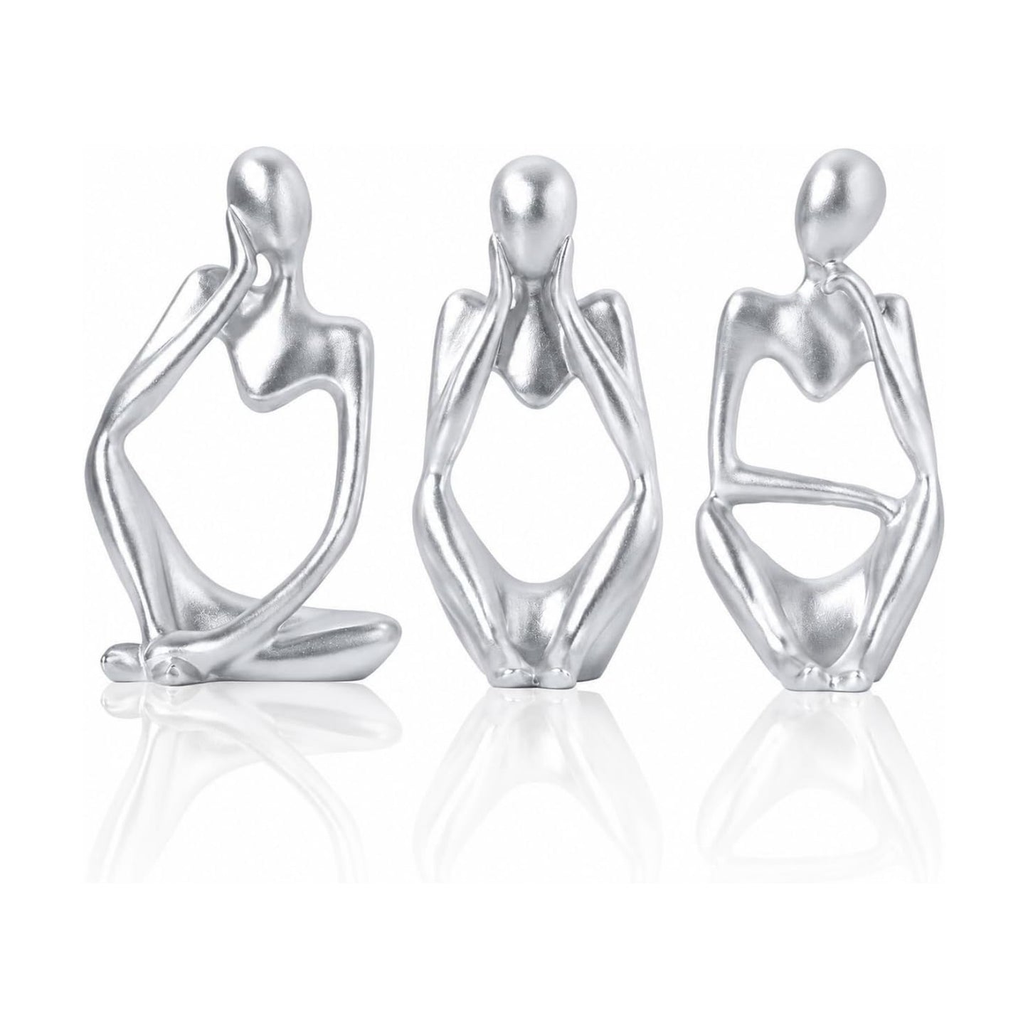 Thinker Abstract Ornamental Figurines Statues Decoration / Silver / Set of 3