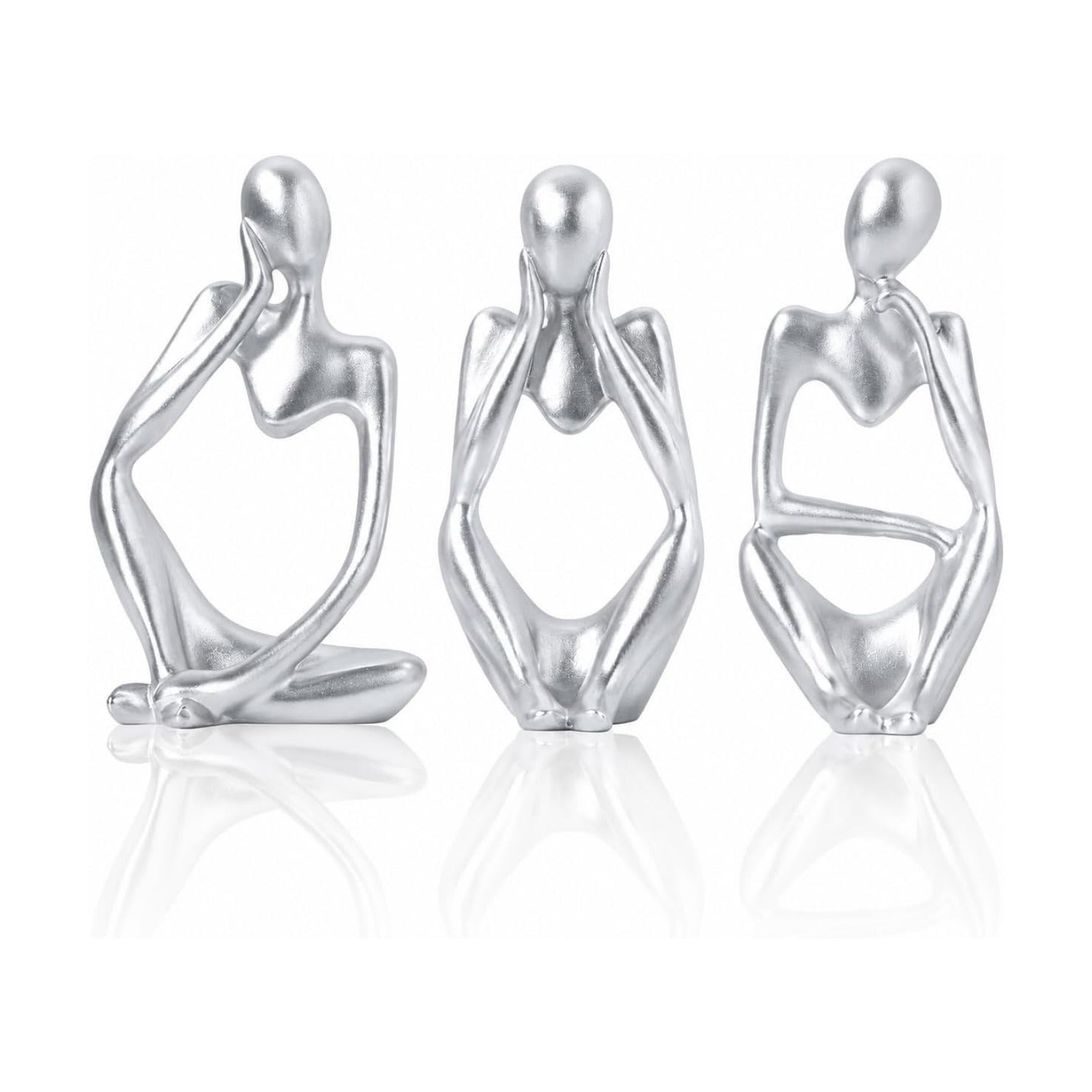 Thinker Abstract Ornamental Figurines Statues Decoration / Silver / Set of 3
