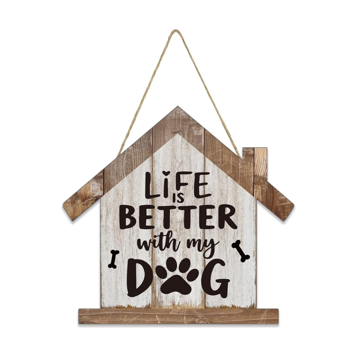 Smile Pet Wooden House Shaped Door Hanger,Life is Better with My Dog and Dog Paw Print Bone Door Sign for Pet Lover Home Front Door Porch Wall Decorations