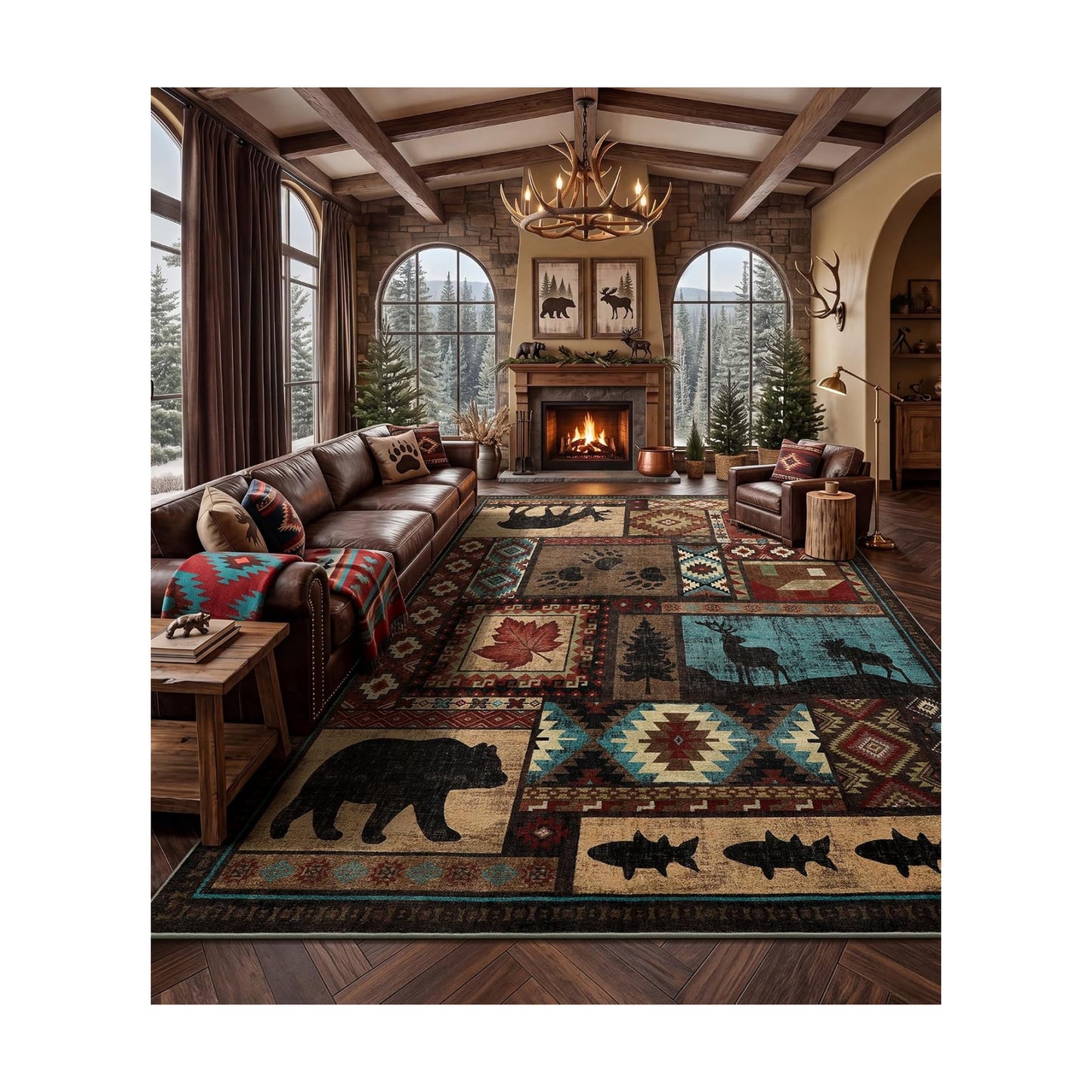 YIHOUSE 10x14 Rustic Cabin Area Rugs for Living Room, Brown
