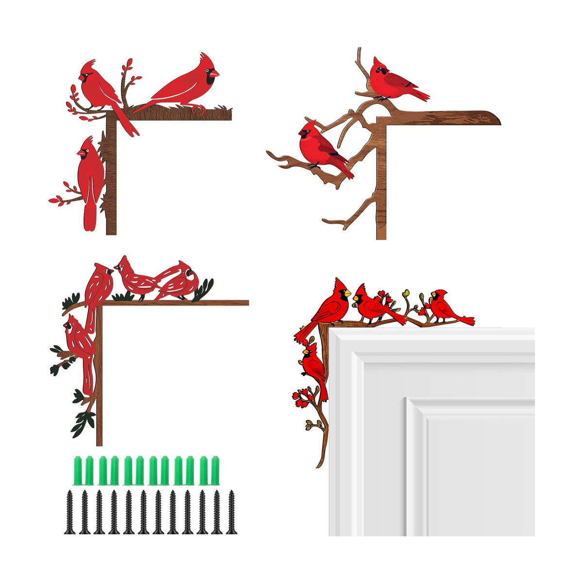 MorningRo 4 Pcs Cardinal Bird Door Frame Topper Red Bird Metal Wall Art