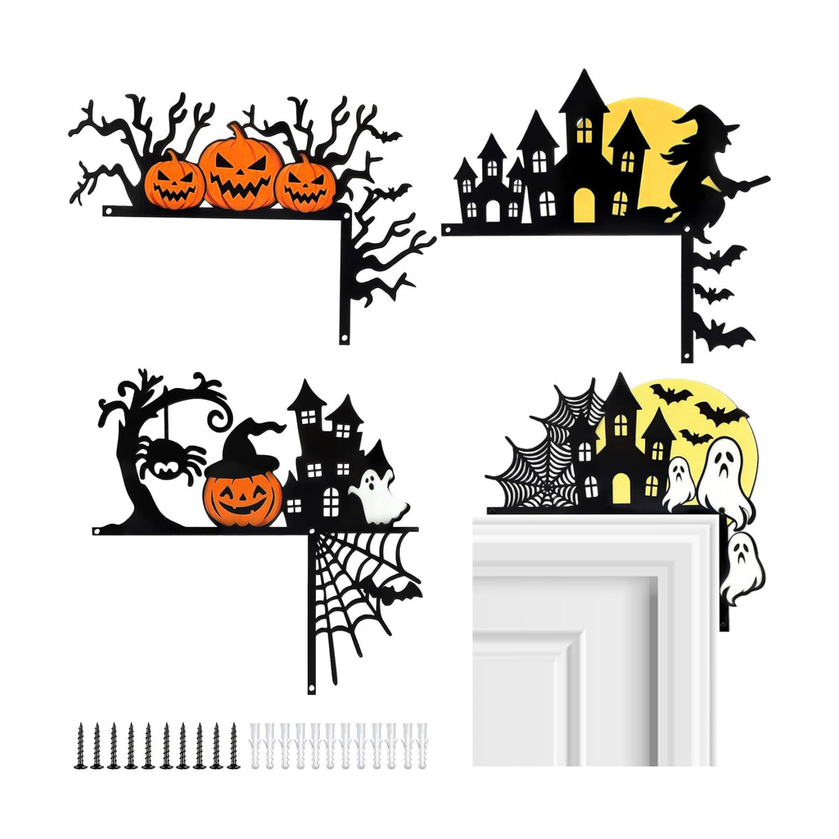 MorningRo 4 Pcs Halloween Themed Door Frame Topper Haunted House Wall Art