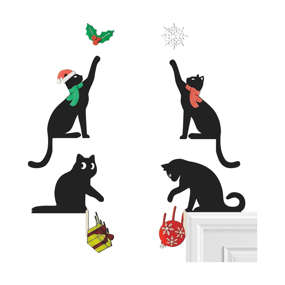 Morningro 4 Pcs Christmas Themed Door Frame Topper Black Cat Metal Wall Art