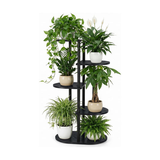 Tiered Plant Stand Indoor, Tall 5 Tier 6 Potted Wooden Plant Shelf for Multiple Flower Plants, Multi Corner Metal Plant