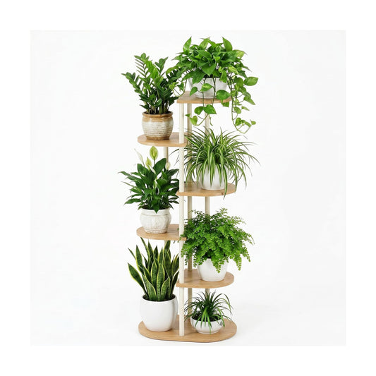 Tiered Plant Stand Indoor, Tall 6 Tier 7 Potted Wooden Plant Shelf for Multiple Flower Plants, Multi Corner Metal Plant