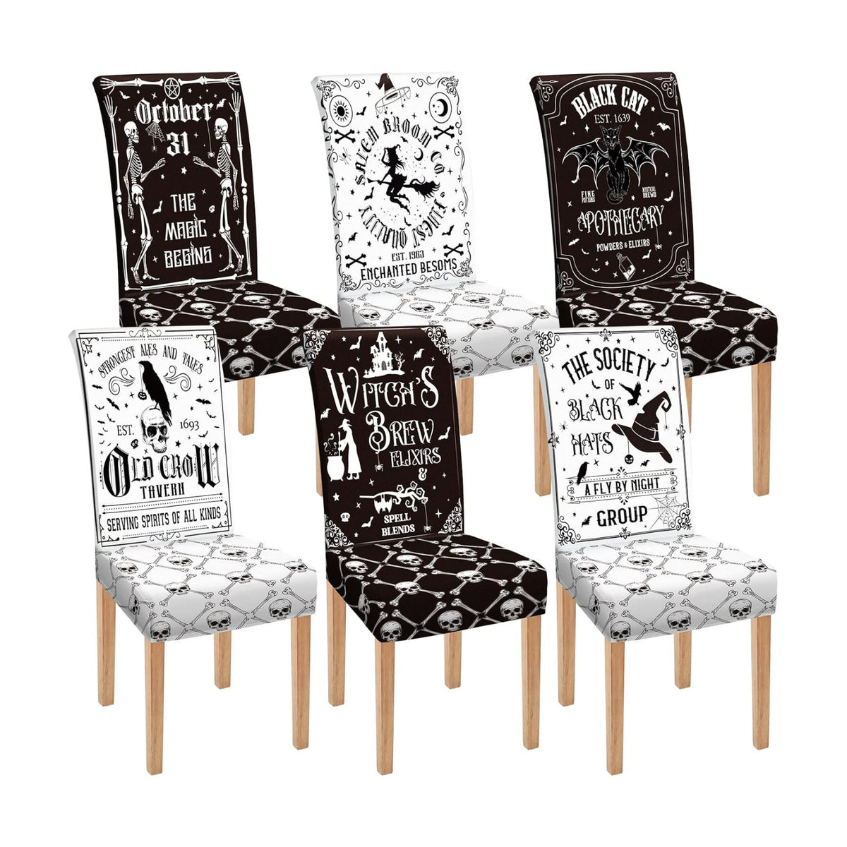 Moukeren 6 Pcs Halloween Black and White Dining Chair Covers