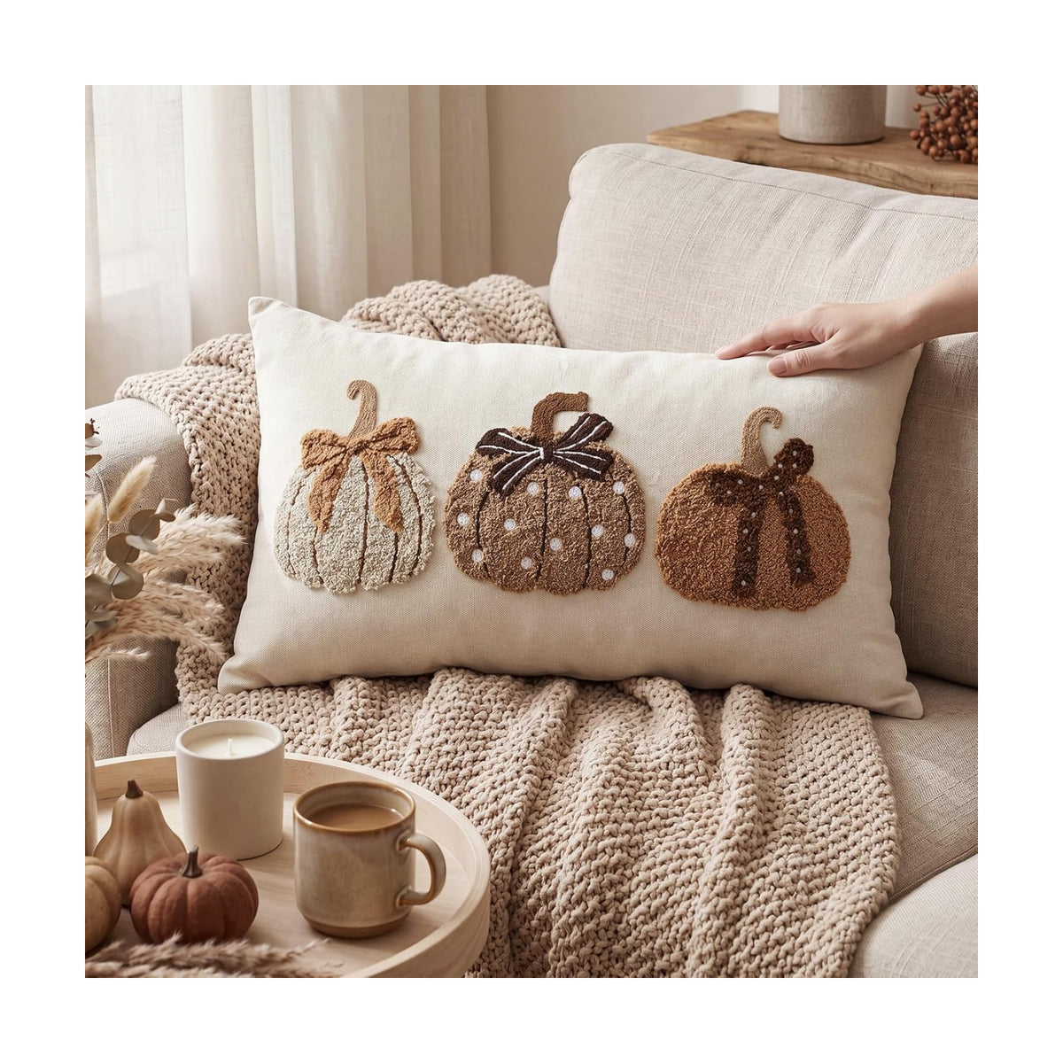 Boao Fall Pumpkin Pillow Covers 12x20 Rustic Boho Brown Beige Lumbar Case